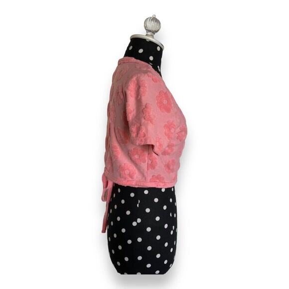 LA Hearts by PacSun Womens Top Sz S Lounge Groove Wrap Pink Chenille Flowers Tie - Picture 6 of 11